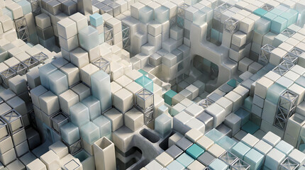 Obraz premium Abstract geometric landscape composed of interlocking modular white