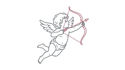 Obraz premium Cupid angel line art illustration aiming bow and arrow, perfect for Valentine's Day greeting cards, romantic wedding invitations and digital marketing campaigns