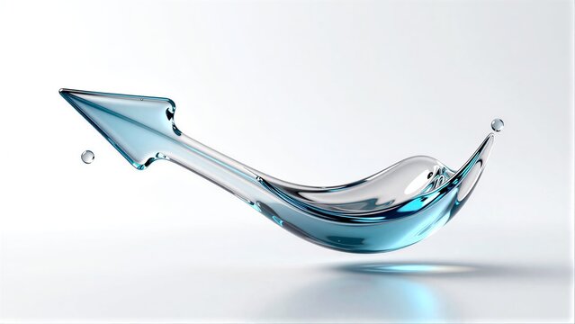 Blue water arrow splashes dynamically against a stark white background.
