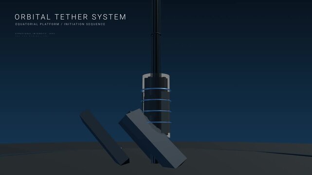 3D animation of an orbital tether system and space elevator initiation sequence with carbon nanotube matrix and thermal regulation array for exoatmospheric entry in a futuristic sci-fi concept
