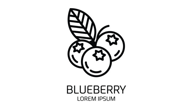 Fresh blueberry cluster vector line icon with leaves for organic food, berry fruit, agriculture, and grocery UI