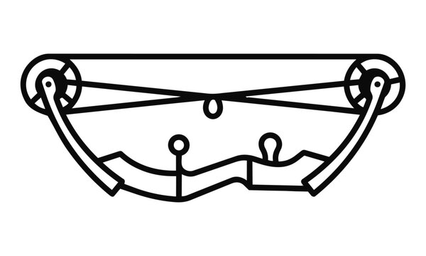 Minimalist black monoline icon of a compound bow isolated on a white background, symbolizing precision and sport. Archery and hunting concept