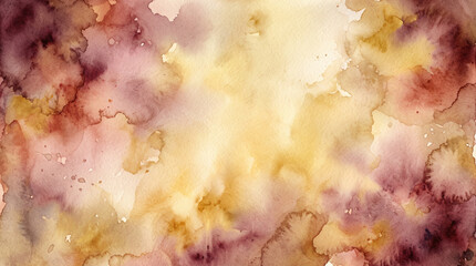 Fototapeta premium Abstract watercolor background with soft washes of warm golden yellow and deep burgundy red paint, artistic textured paper wash backdrop