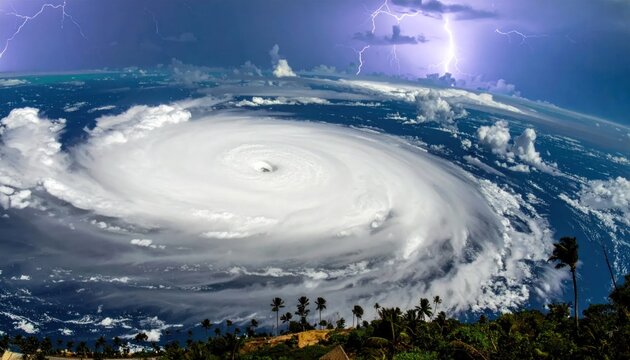 Hurricane storm clouds over ocean water.