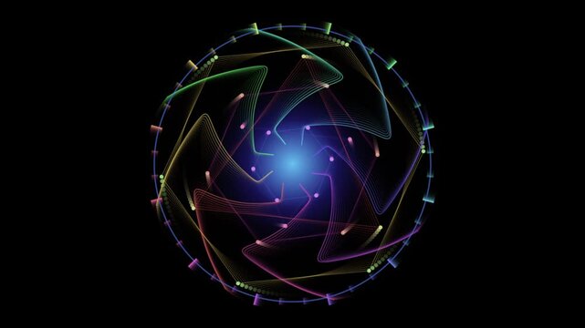 Geometric network expands and contracts with a glowing core on a black background