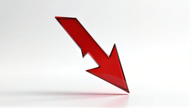 Red downward arrow symbolizing decline, drop or decrease against a plain white background.