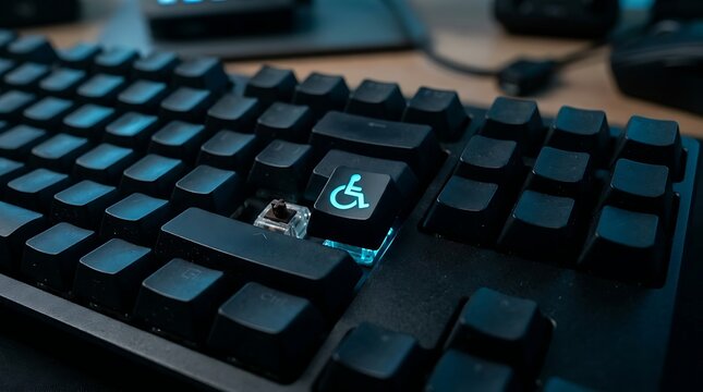 Mechanical keyboard with blue accessibility symbol