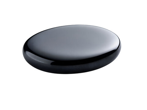 Smooth black oval stone with glossy surface.
