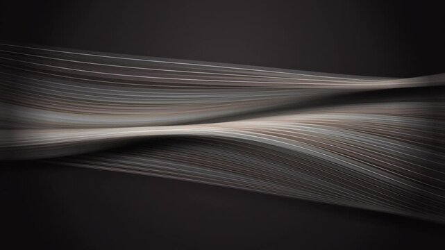 Layered ribbons curve and intertwine across a dark gray background in a fluid motion