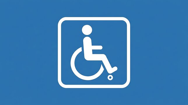 White wheelchair symbol on blue background