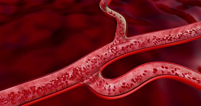 Red blood cells in motion inside vein structure, used for medical presentation, human anatomy illustration, and health education materials related to blood science, 3D Rendering
