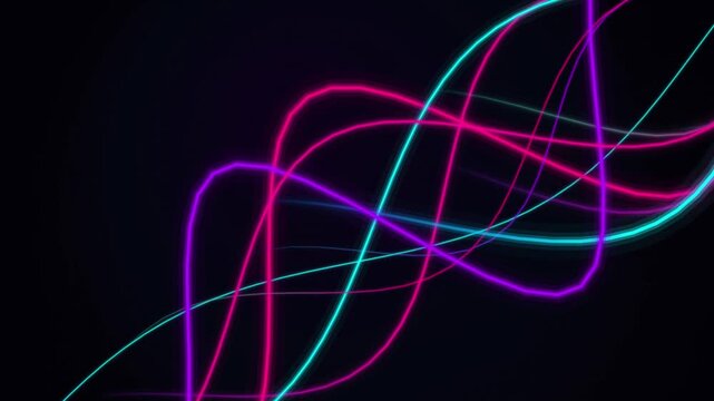 Neon lines swirl and converge across a black background in a dynamic motion graphic