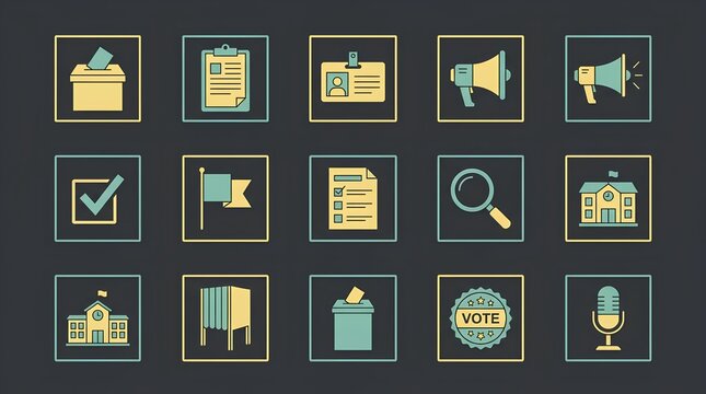 Set of election and voting icons in a grid.
