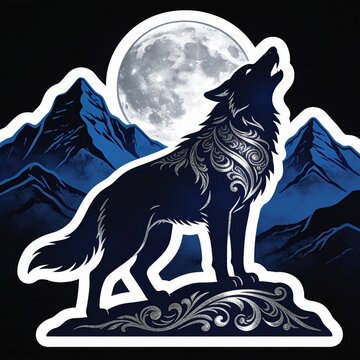 Howling Wolf Under Full Moon Tattoo Illustration