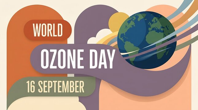 World ozone day poster with earth and hands holding globe
