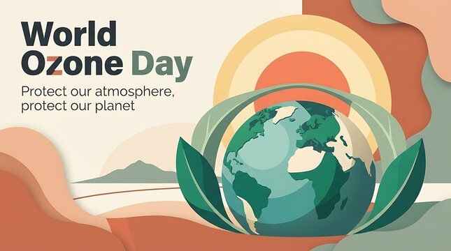 World ozone day poster with earth and leaf illustration