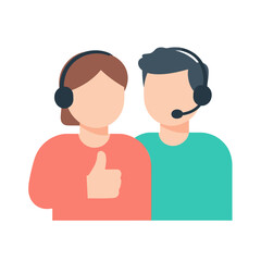 Obraz premium Customer Service Representative Avatars with Headsets Showing Positive Success and Approval with Thumbs Up Gesture in Minimalist Flat Vector Illustration Style for Business Support Concept