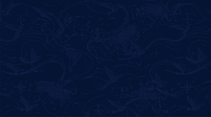 Detailed Blueprint Design of Ancient Dinosaur Skeletons on Dark Blue Background for Educational and Scientific Illustration © Indah