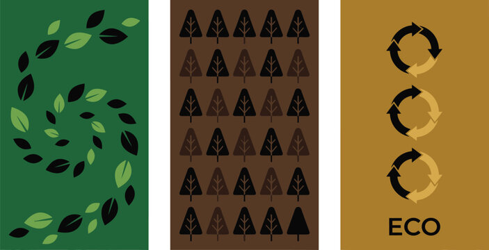 Set of three eco friendly posters with nature illustrations