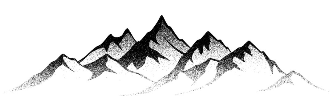 Vector sketch, mountain landscape, imitation of a pencil drawing, isolated on white background