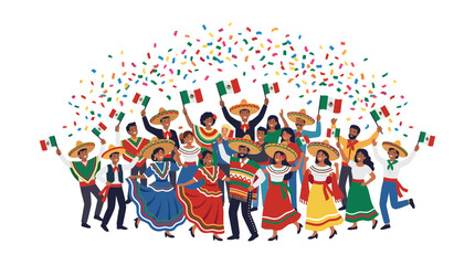 Fototapeta premium Mexican People Celebrating Independence Day Vector Illustration