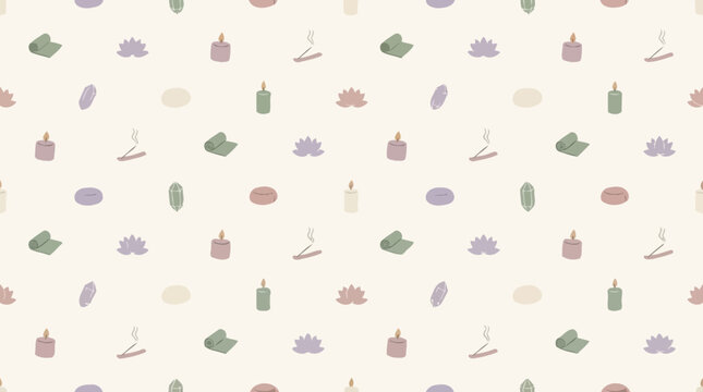 Yoga and wellness elements seamless pattern