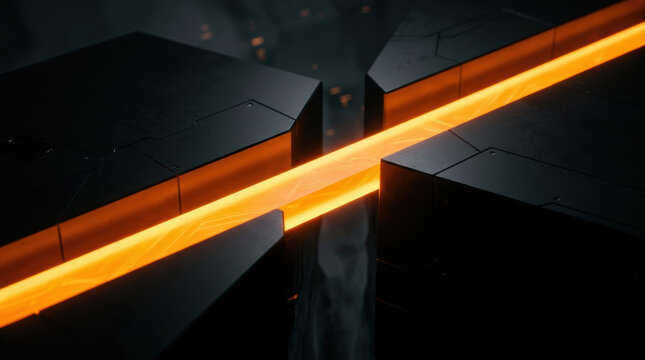 Strategic navigation through glowing path dark geometric corridor creates futuristic depth and directional focus for powerful technological
