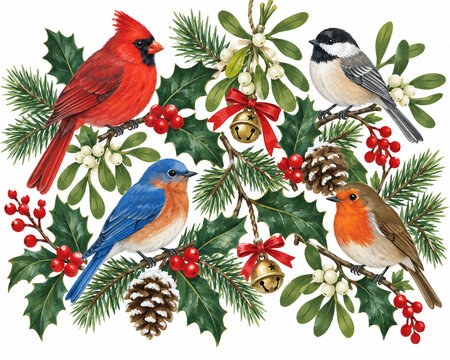 Winter Birds in Christmas Wreath