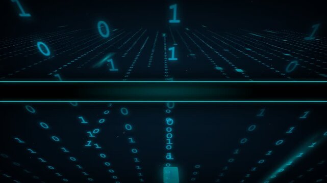 Futuristic Digital Binary Code Stream Motion Graphics Background.