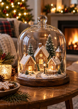 Gingerbread Village Under Glass Dome