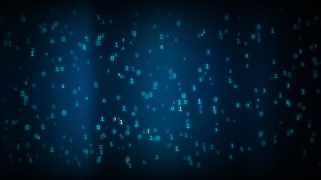 Blue Digital Matrix Code Streaming in Cyberspace Technology Abstract Background.