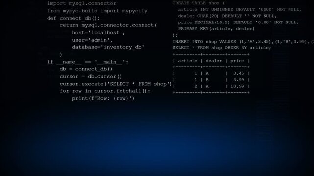 Computer Programming Code Running on Dark Screen in Terminal Command Line Interface.