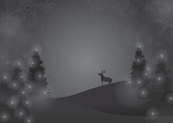 Fototapeta premium 雪の森とトナカイが幻想的なクリスマスの夜の背景