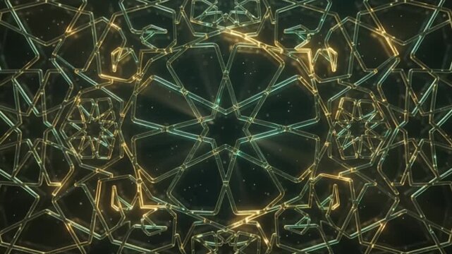 Elegant digital data transfer through optical fiber Islamic geometric mandala loop background