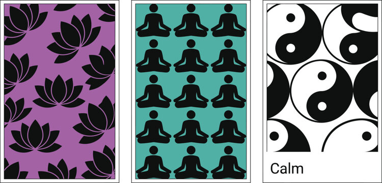 Zen and yoga patterns with lotus flower and meditation icons