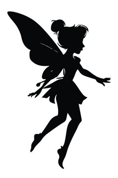 Fairy silhouette flying with butterfly wings illustration