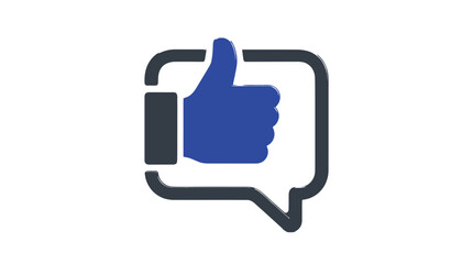 Obraz premium Blue glossy 3d thumbs up hand icon placed inside a dark grey rectangular speech bubble with soft rounded edges