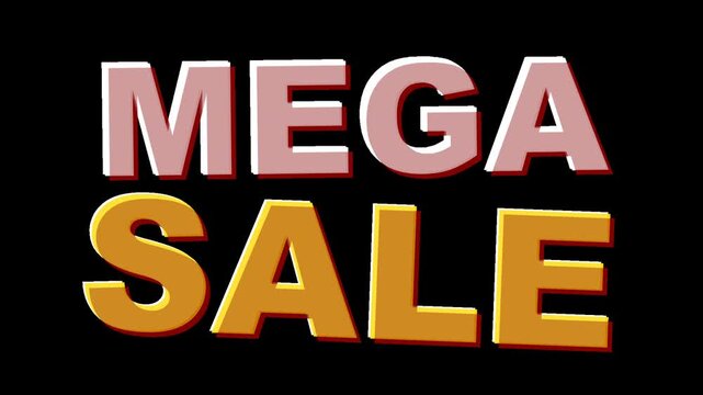 Mega Sale animated text banner with yellow sunburst background loop.