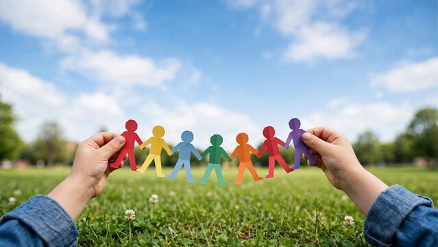 A circle of paper people held by hands, illustrating the theme of unity for Universal Children's Day
