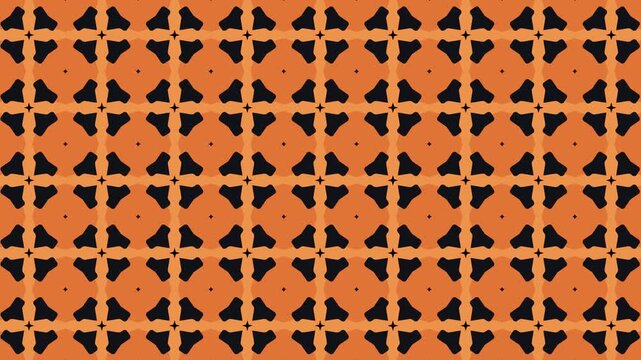 Orange and black diagonal arabesque abstract pattern background with seamless loop