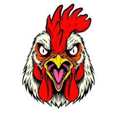 Hand Drawn Angry Rooster Head Mascot PNG Clip Art Isolated on Transparent Background © Jojo's Layers