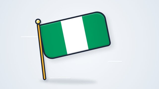 Animated Nigerian Flag Waving on Pole with Green and White Stripes Graphic
