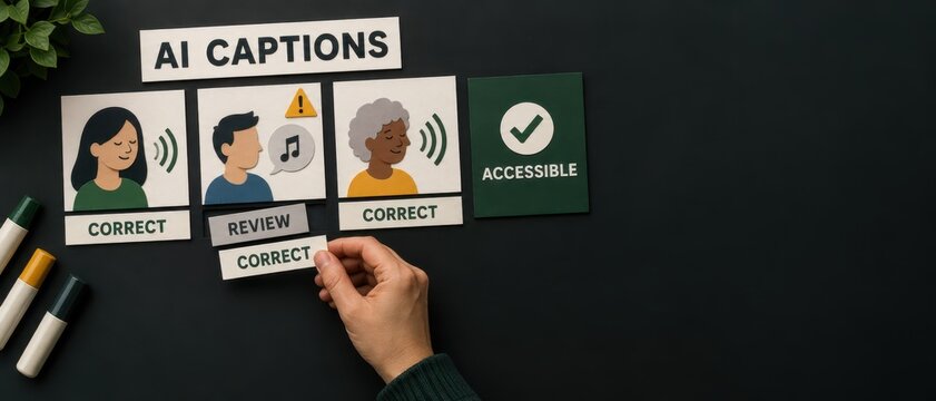 AI trust ensures responsible AI and accessible caption review with human oversight and corrective tokens for inclusive digital design systems.