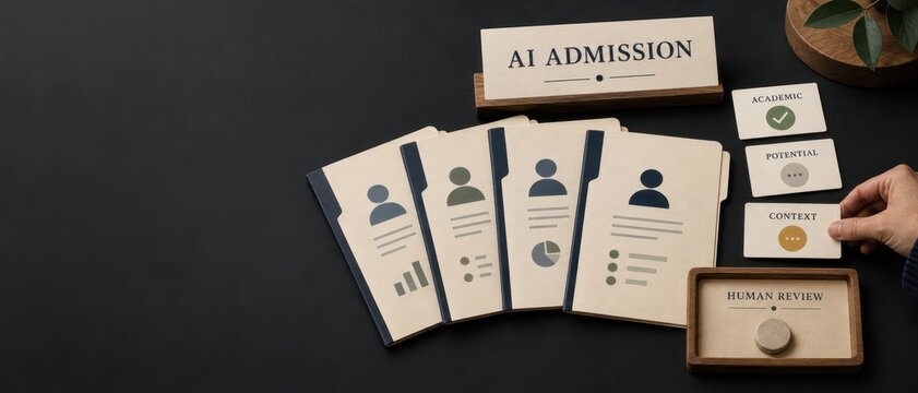 AI trust workflow for folders and rating cards during an institutional intake evaluation under careful scrutiny on a dark surface