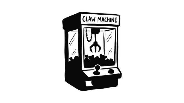 Black silhouette of a claw machine against a white background