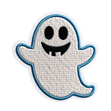 Embroidered Ghost Patch for Halloween Decoration on White Background