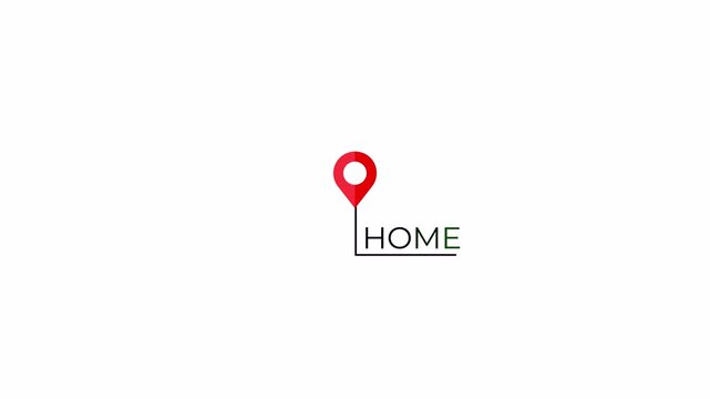  Dashed line curving across, connecting two red location pin icons. Route between two points navigation, journey, travel, mapping technology, logistics, location pin appearing. Animation of white map 