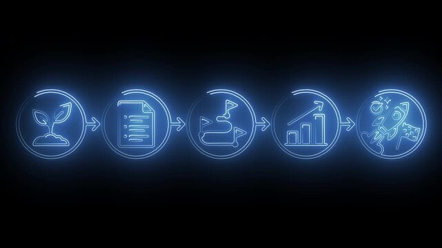 Neon Blue Business Roadmap Growth Strategy and Product Launch Motion Graphic