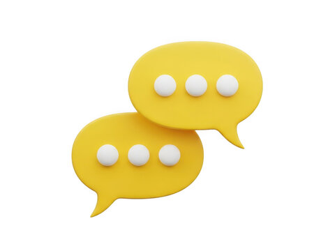3d yellow speech bubbles with dots for communication and chat notification icon isolated on transparent background