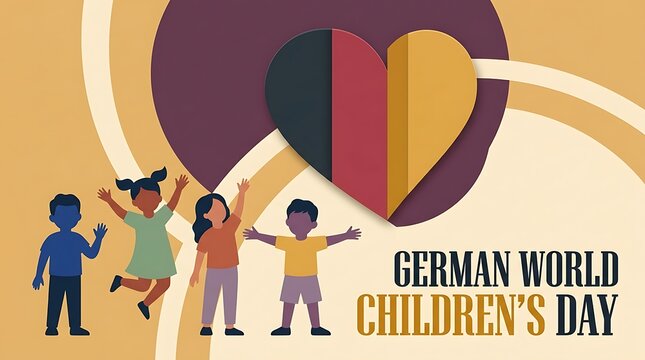 Happy children celebrating german world children's day with colorful heart balloon